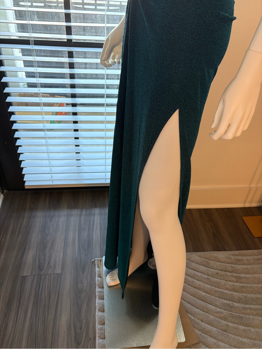 Emerald Green Shimmer Cut Out Maxi Dress Open Back Slit Sexy L - Picture 6 of 13